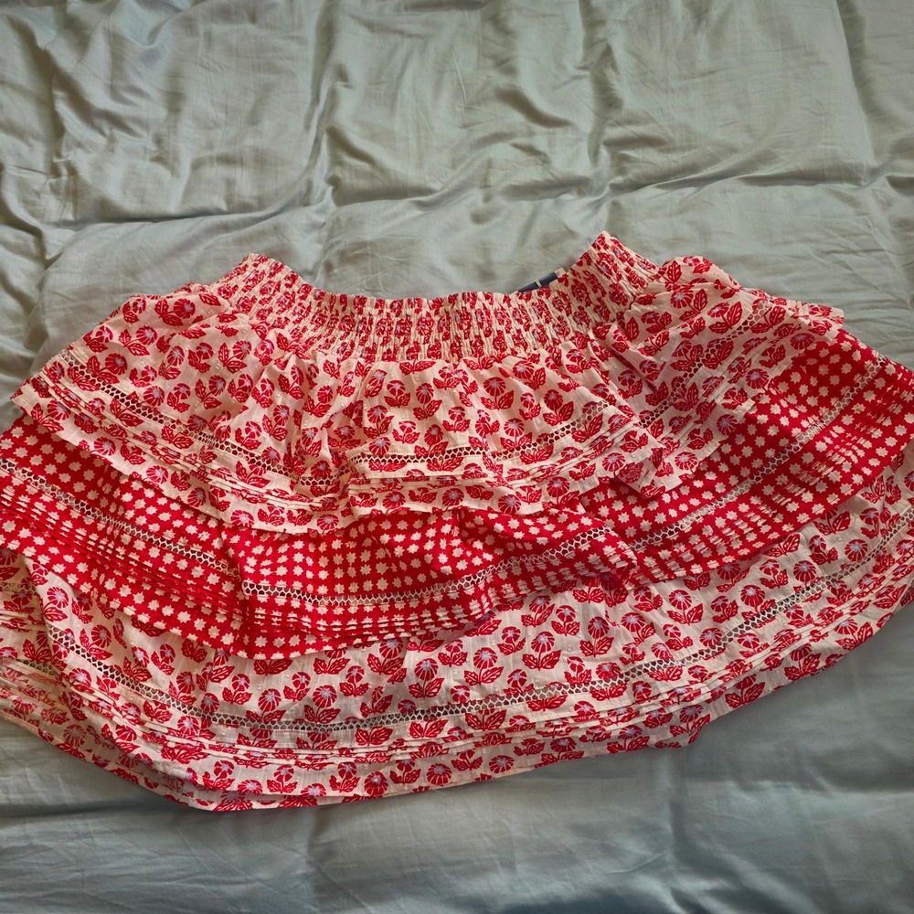 Target Red Lavender Floral Tiered Ruffle Mini Skirt Smocked Eyelet Trim 1X NWT - Picture 3 of 3